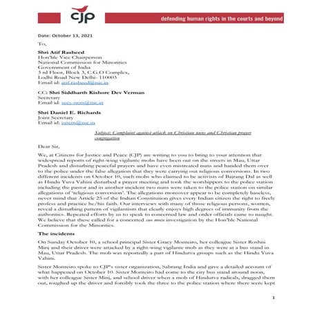 For website 211013  cjp ncm complaint over nun attacks to vice chairman (1)