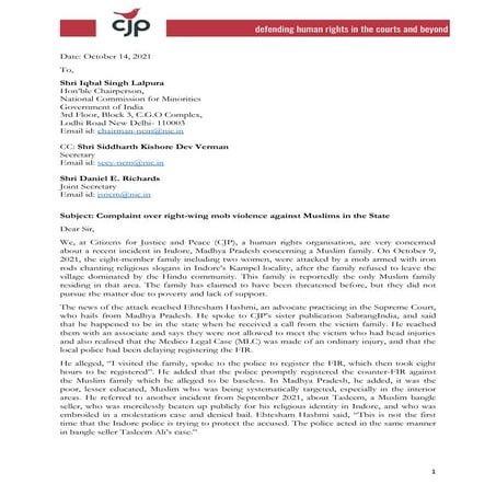 For website 211014 cjp-ncm complaint over muslim family in indore chairperson...