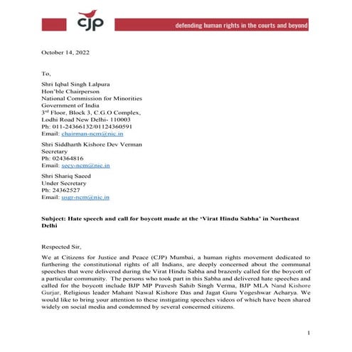 For website 221014- CJP NCM complaint against pravesh verma and ors.pdf