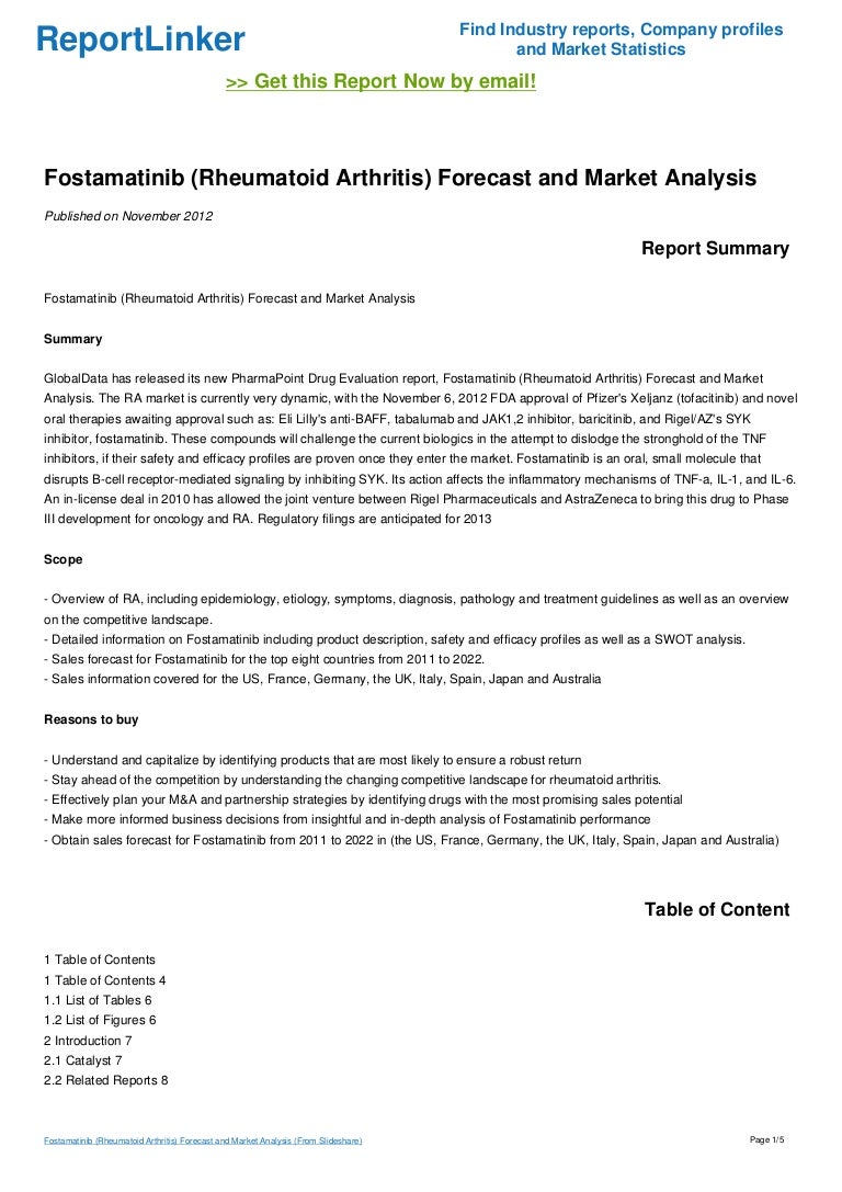 Fostamatinib (Rheumatoid Arthritis) Forecast and Market Analysis