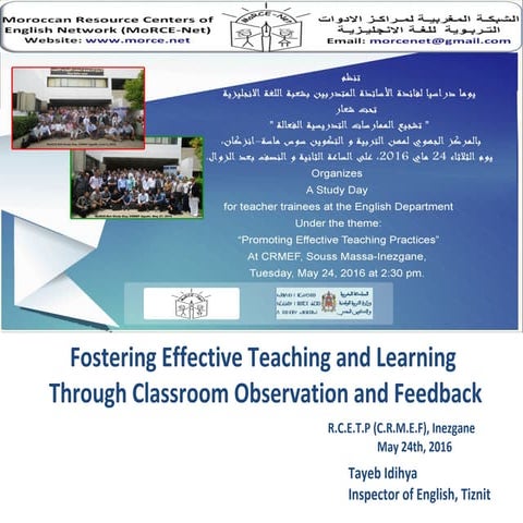 Fostering Effective Teaching and Learning Through Classroom Observation and F...