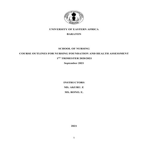 Foundations and health assessment course outlines