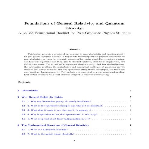 Foundations of General Relativity and Quantum Gravity: A Comprehensive ...