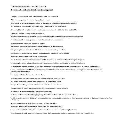 Foundation stage   comments