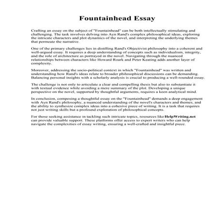 Fountainhead Essay Pdf