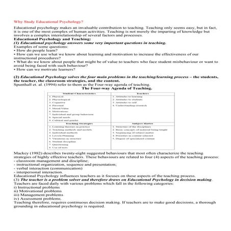 Four way agenda of teaching educational psychology