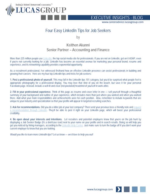 Four Easy LinkedIn Tips for Job Seekers