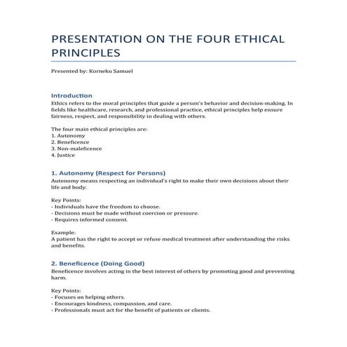 The four ethical principles | PPTX