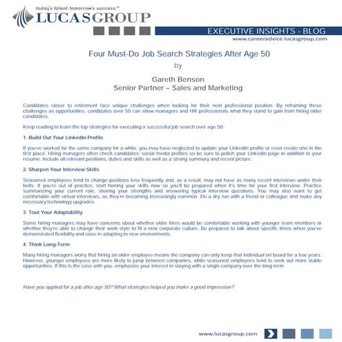Four Must-Do Job Search Strategies After Age 50
