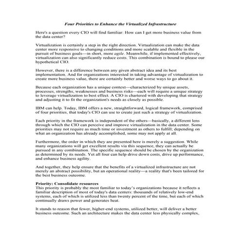 Four Priorities to Enhance the Virtualized Infrastructure