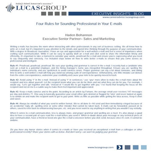 Four rules for sounding professional in your e mails