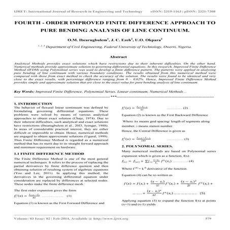 Fourth order improved finite difference approach to pure bending ...