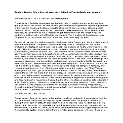 Fourth Grade Map Journal excerpts