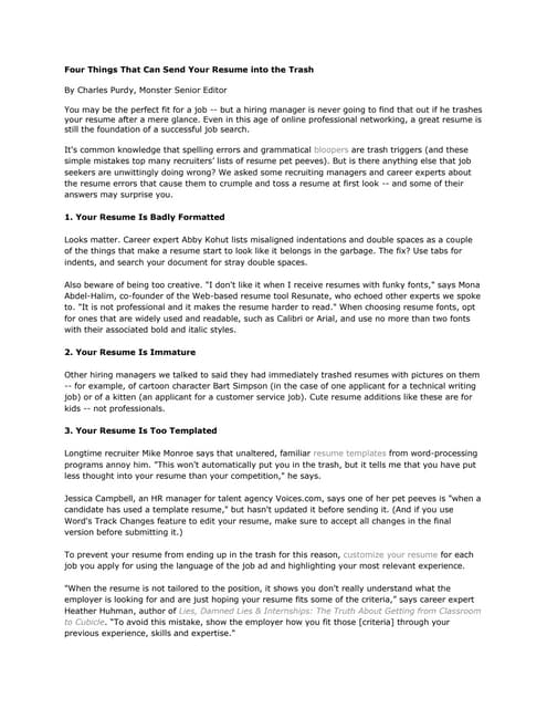 what are four things a great résumé shows employers
