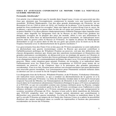 FOUS ET AVEUGLES CONDUISENT LE MONDE VERS LA NOUVELLE GUERRE MONDIALE