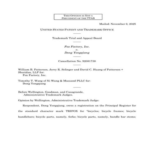 Fox Factory TTAB Decision involving Squirt Survey