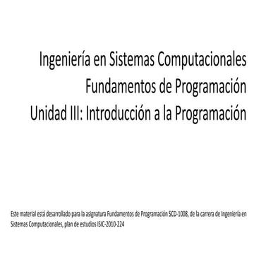 Fundamentos de Programacion - Unidad 3 Introduccion a la programacion ...