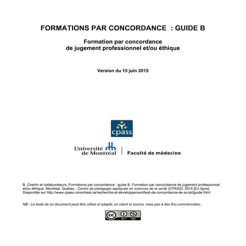 Guide de formation par concordance de jugement professionnel et/ou éthique