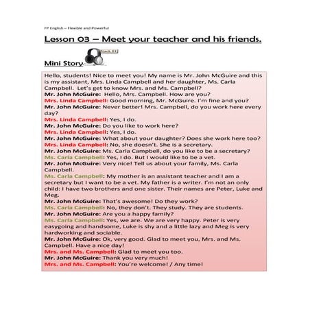 Fp english   lesson 03 - meet your teacher and his friends