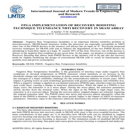 FPGA IMPLEMENTATION OF RECOVERY BOOSTING TECHNIQUE TO ENHANCE NBTI RECOVERY I...