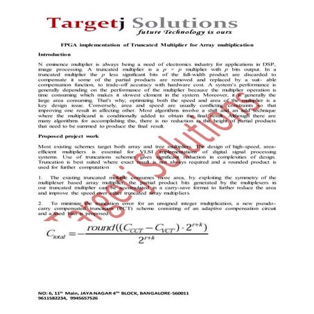 Fpga implementation of truncated multiplier for array multiplication