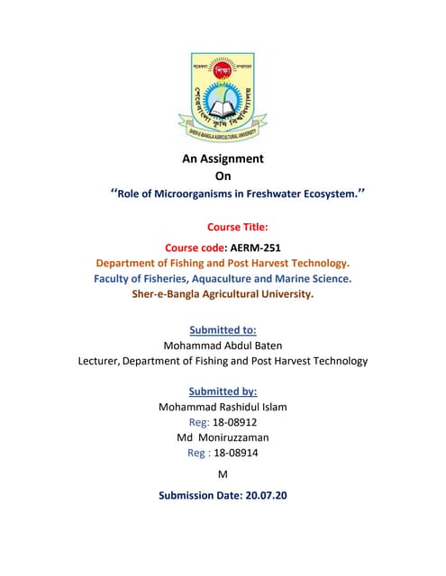 Role of Microorganisms in Freshwater Ecosystem.