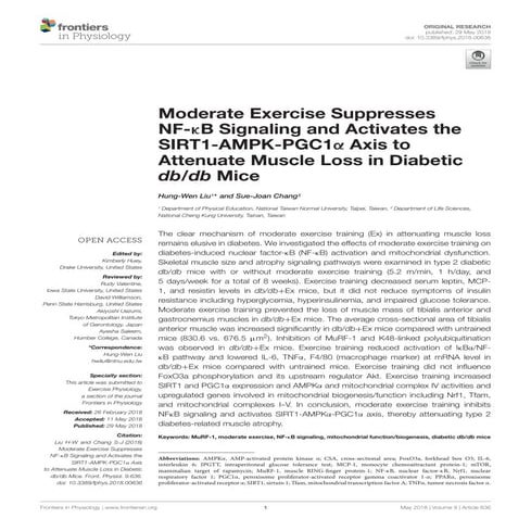 Moderate Exercise Suppresses NF-κB Signaling and Activates the SIRT1-AMPK-PGC...