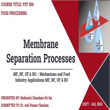 Membrane Separation Processes