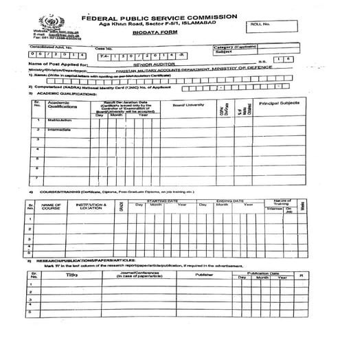 Fpsc biodata form