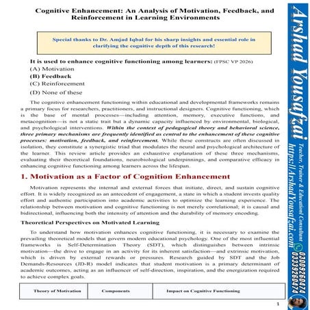 Cognitive Enhancement in Learning: Motivation, Feedback, and ...