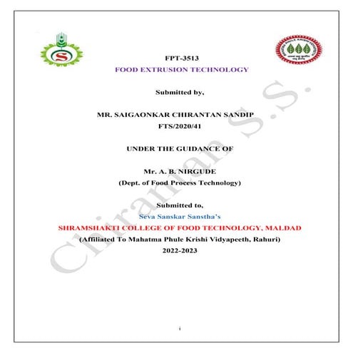 FPT-3513 FOOD EXTRUSION TECHNOLOGY (B.TECH FOOD TECHNOLOGY)