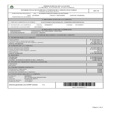 Informe final del financiamiento de la campaña presidencial de CFK en 2011