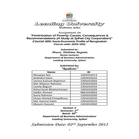 Feminization of Poverty: Causes, Consequences & Recommendations