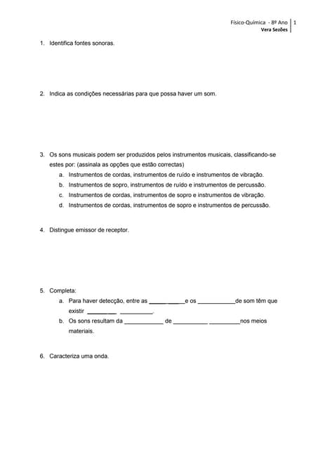 Exercícios de Físico-Química - 8º Ano