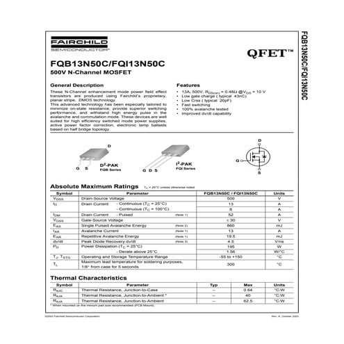 Original N-Channel Mosfet 20N06 FQP20N06 60V 20A TO-220 New Fairchild | PDF