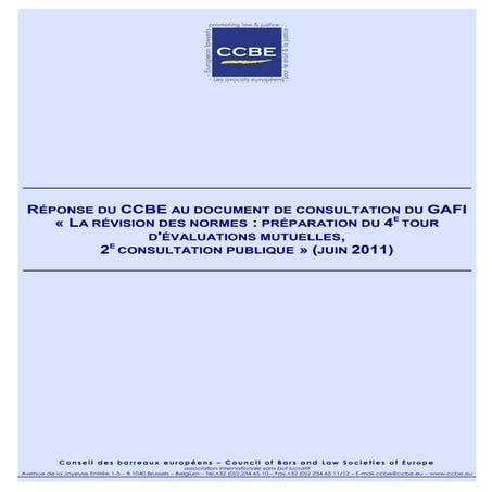 Réponse du CCBE au document de consultation du GAFI