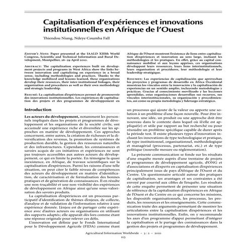 Capitalisation d’expériences et innovations institutionnelles en Afrique de l...