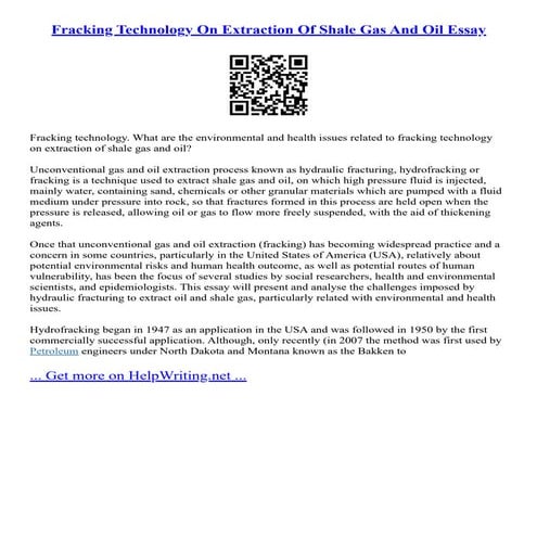 Fracking Technology On Extraction Of Shale Gas And Oil Essay