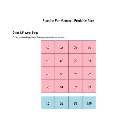 Fraction game ideas for mathematics grade 5 | PDF
