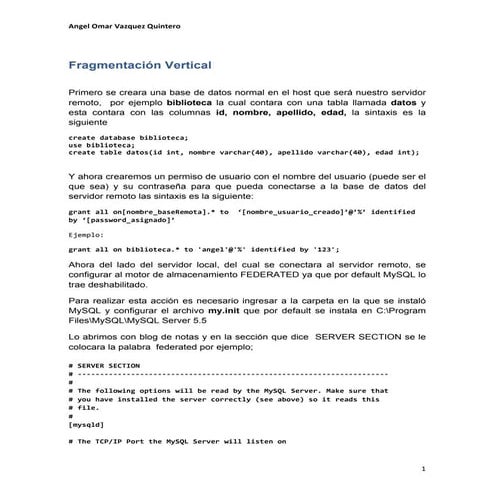 Fragmentación vertical - MySQL