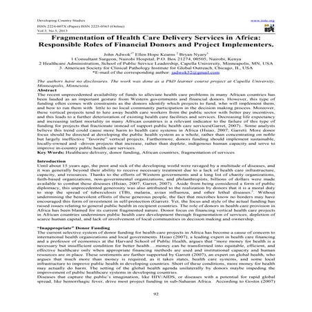 Fragmentation of health care delivery services in africa