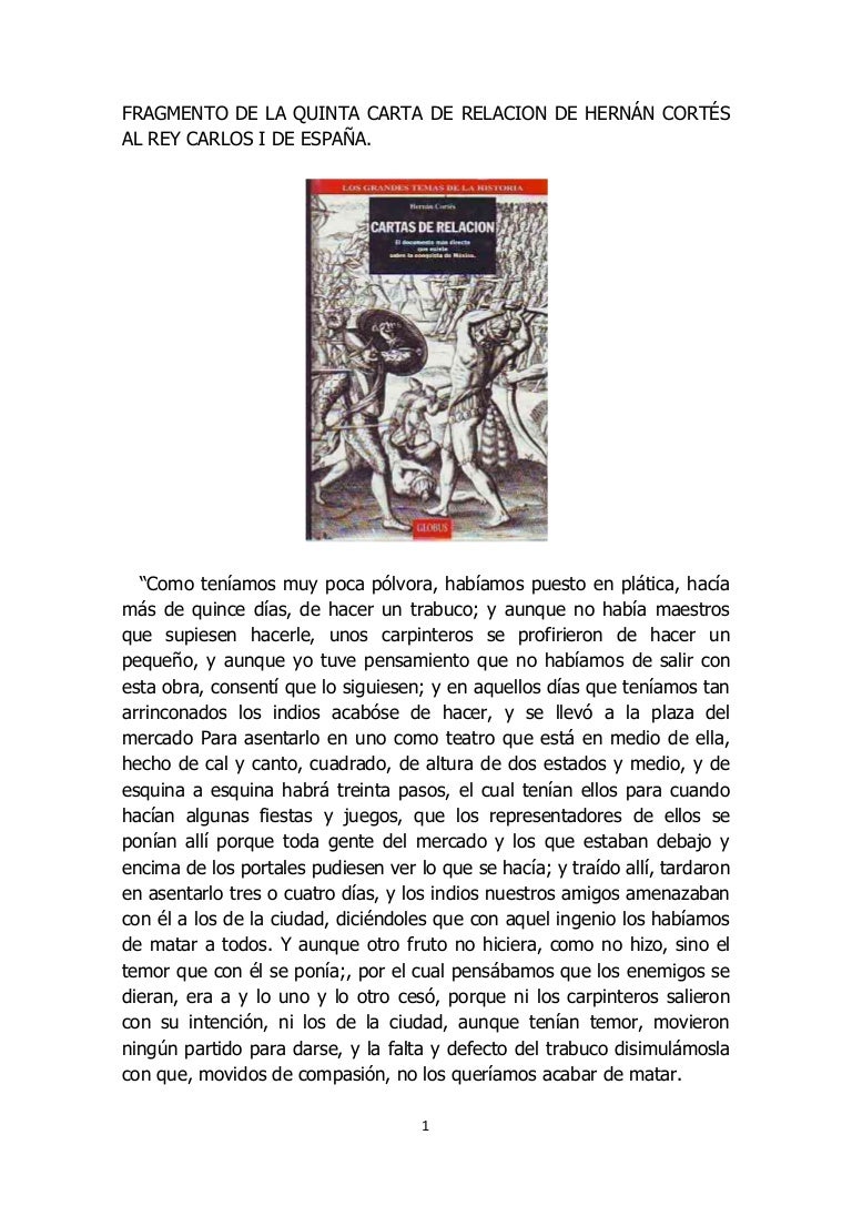 Idiomas Fragmento De La Quinta Carta De Relacion De Hernan Cortes