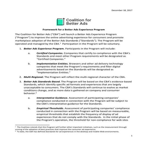 Framework for a Better Ads Experience Program