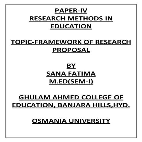FRAMEWORK OF RESEARCH PROPOSAL