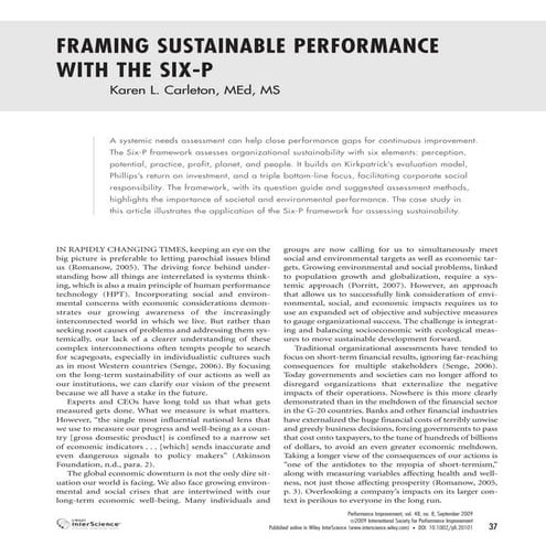 Framing Sustainable Performance K.Carleton Final