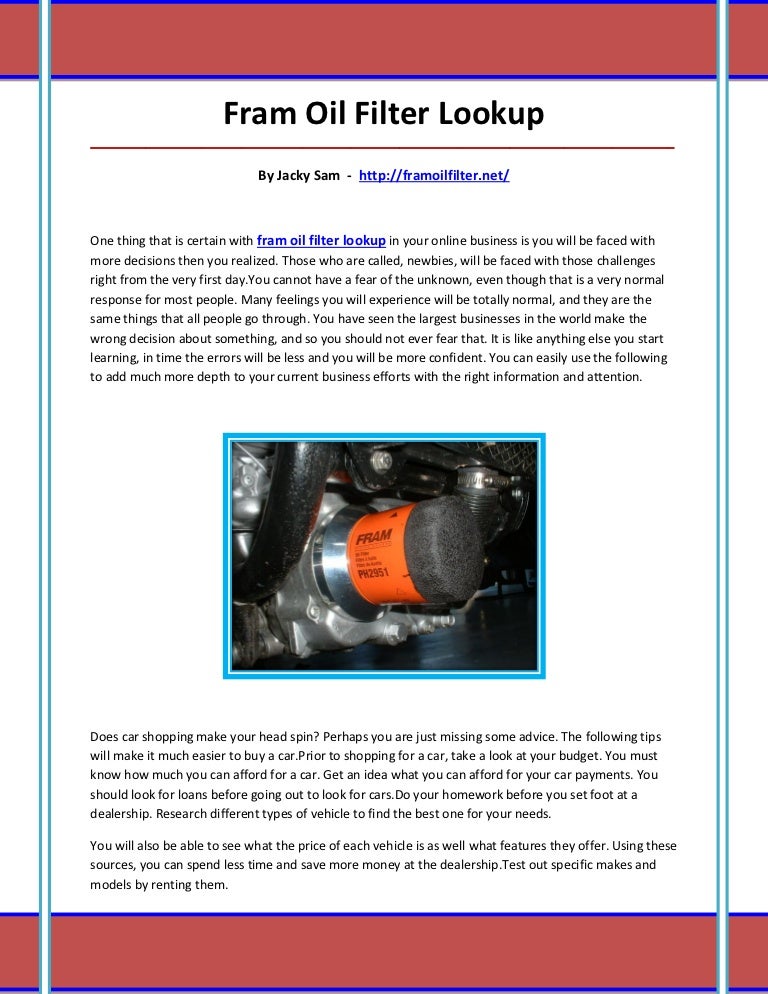 Fram oil filter lookup