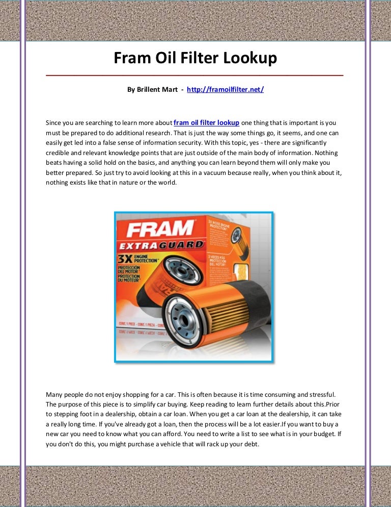 Fram oil filter lookup
