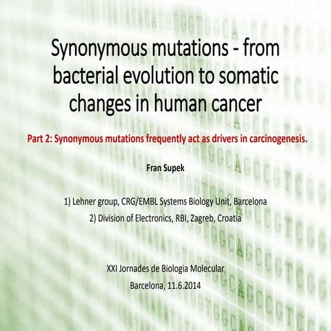 Synonymous mutations as drivers in human cancer genomes.