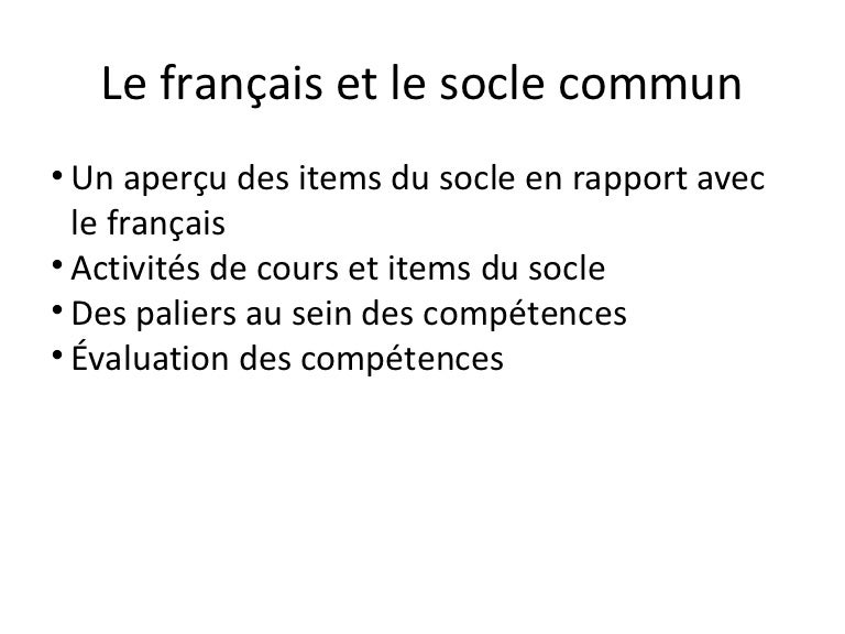 Francais Et Socle Commun
