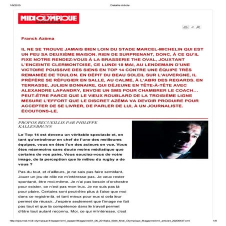 Franck Azema  dans Midol Mag de juin 